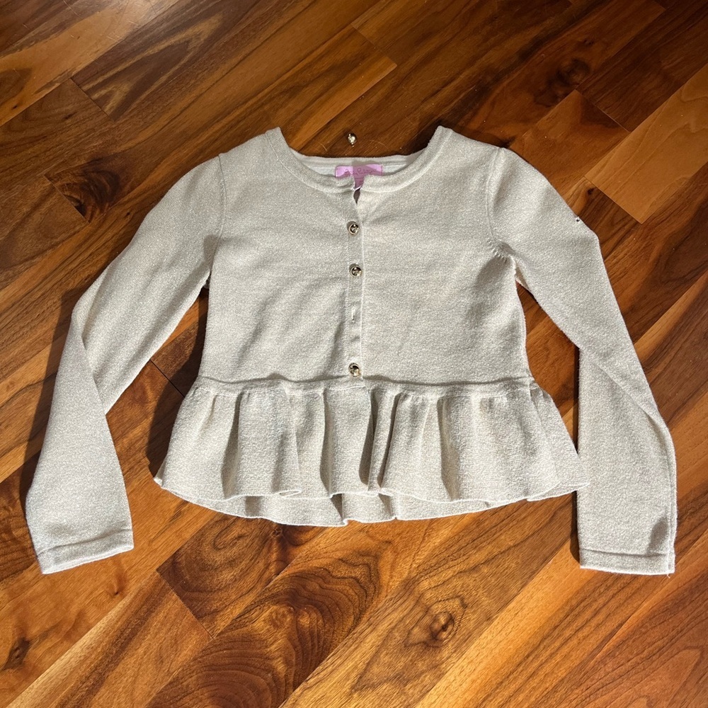 Lilly Pulitzer gold button up sweater with peplum USED